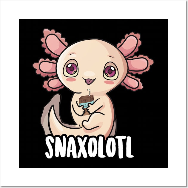 Snaxolotl Shirt Kids Kawaii Axolotl Drinking Chocolate Milk Wall Art by Boneworkshop